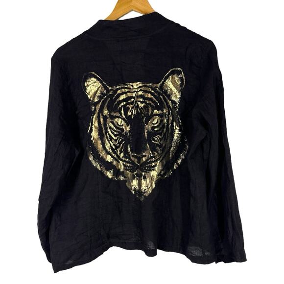 Made in Italy Jackets & Blazers - Made In Italy 100% Linen Lightweight Jacket Blazer Gold Metallic Tiger Print LG